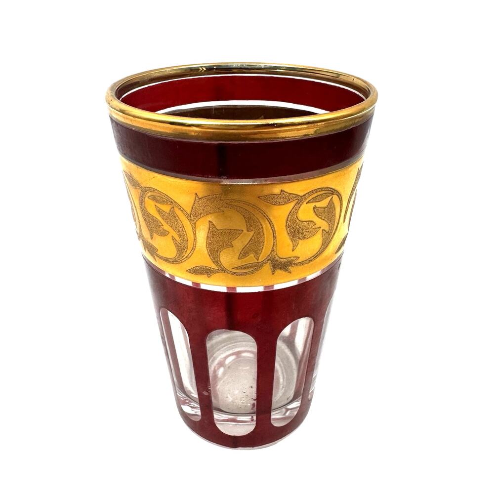 Cranberry Glass Cup Gilt Gold Trim Vintage Made in France